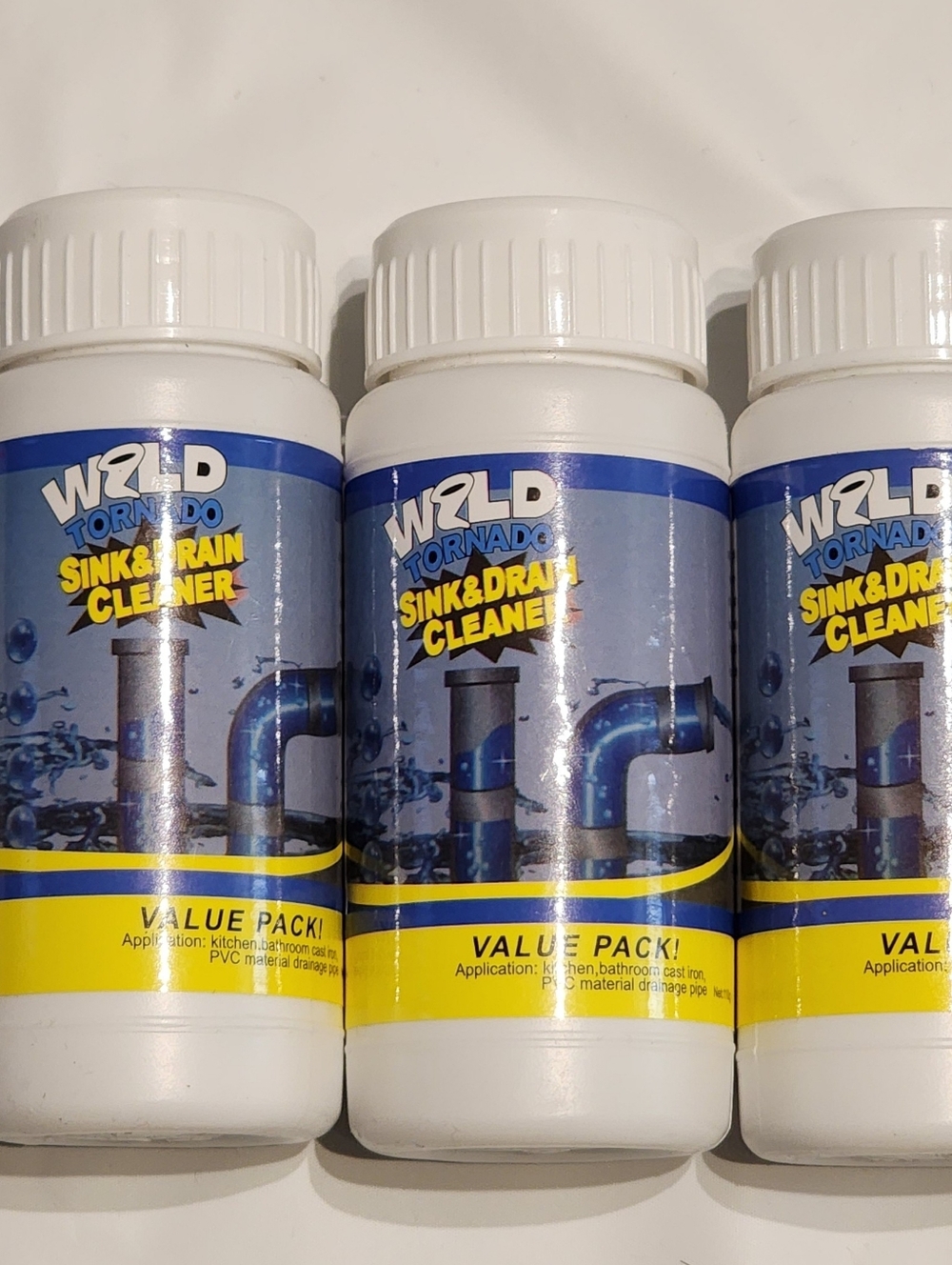 Lot Of 3 -  WiLD Tornado Sink & Drain Cleaner - Blue & Yellow (Value Pack)